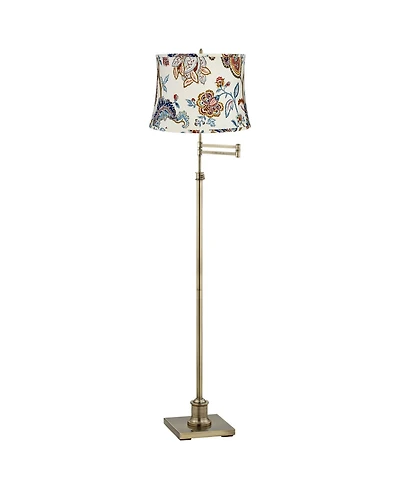 360 Lighting Chic Style Swing Arm Adjustable Floor Lamp Tall Antique Brass Paisley Drum Shade Living Room Reading House
