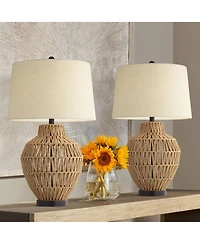 360 Lighting San Marcos 27" Tall Modern Coastal Table Lamps Set of 2 Wicker Metal Living Room Bedroom