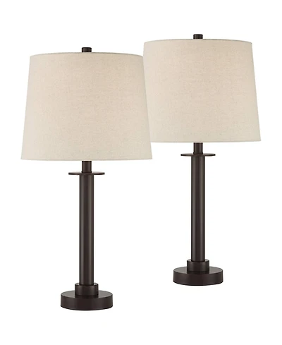 360 Lighting Rockford High Farmhouse Rustic 3-Way Table Lamps Set of 2 Usb Port Metal Living Room Charging