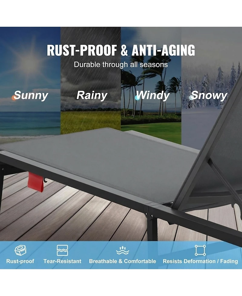 Gouun Set of 2 Aluminum Folding Chaise Lounge Chairs with 5-Position Reclining Back