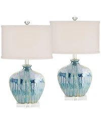 Possini Euro Design Coastal Table Lamps 25" High Set of 2 Ceramic Drip Shade for Living Room Family Bedroom Home (Colors may vary)