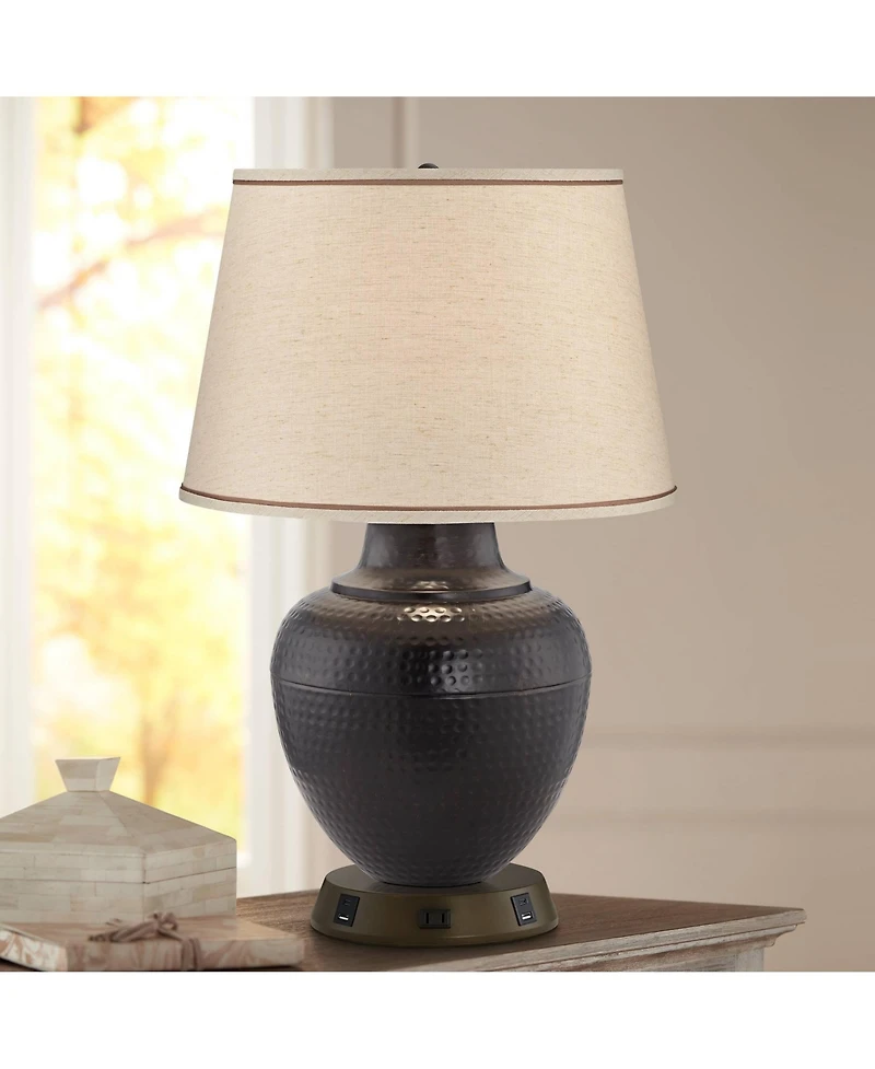 Barnes and Ivy Rustic Farmhouse Table Lamp 27 1/4" Tall with Usb and Ac Power Outlet