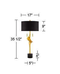 Possini Euro Design Athena 35 1/2" Tall Sculptural Large Modern End Table Lamps Set of 2 Pull Chain Gold Leaf Living Room Bedroom Shade