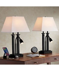 Possini Euro Design Deacon 26" High Industrial Desk Lamps Set of 2 Usb Port Ac Power Outlet Gooseneckk Metal Charging