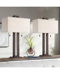 Possini Euro Design Gossard 30" Tall Large Industrial End Table Lamps Set of 2 Pull Chain Bronze Finish Metal Living Room