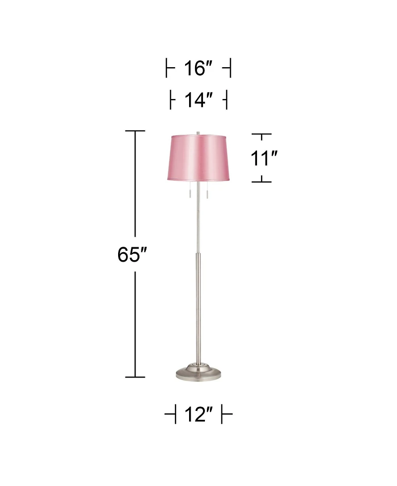 360 Lighting Abba Modern Tall Standing Floor Lamp Pole Twin Pull Chain Silver Metal Brushed Steel