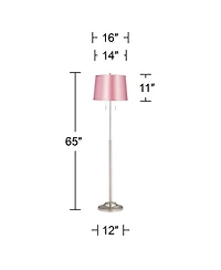 360 Lighting Abba Modern Tall Standing Floor Lamp Pole Twin Pull Chain Silver Metal Brushed Steel