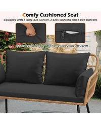 Sugift Outdoor Rattan 2-Seat Chair with Seat Back Cushions and Heavy-Duty Metal Legs