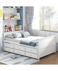 Sugift Full Bed Frame with Trundle and Storage Drawers