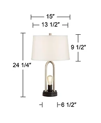 360 Lighting Marcel Modern Table Lamps Set of 2 24 1/4" High Brushed Nickel with Led Nightlight Usb Charging Port for Bedroom House Desk