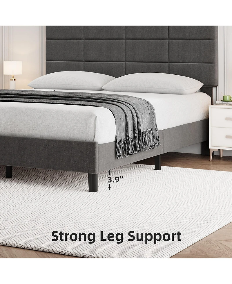 gaomon Bed Frame Adjustable Headboard Linen Upholstered Wood Slats No Box Spring Noise Free Minimalist