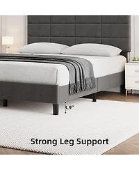 gaomon Bed Frame Adjustable Headboard Linen Upholstered Wood Slats No Box Spring Noise Free Minimalist