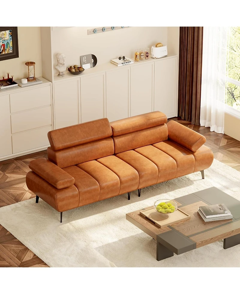 gaomon 3-Seater Sofa Bed, Faux Leather Futon Couch with Adjustable Backrest and Armrests, Convertible Sleeper