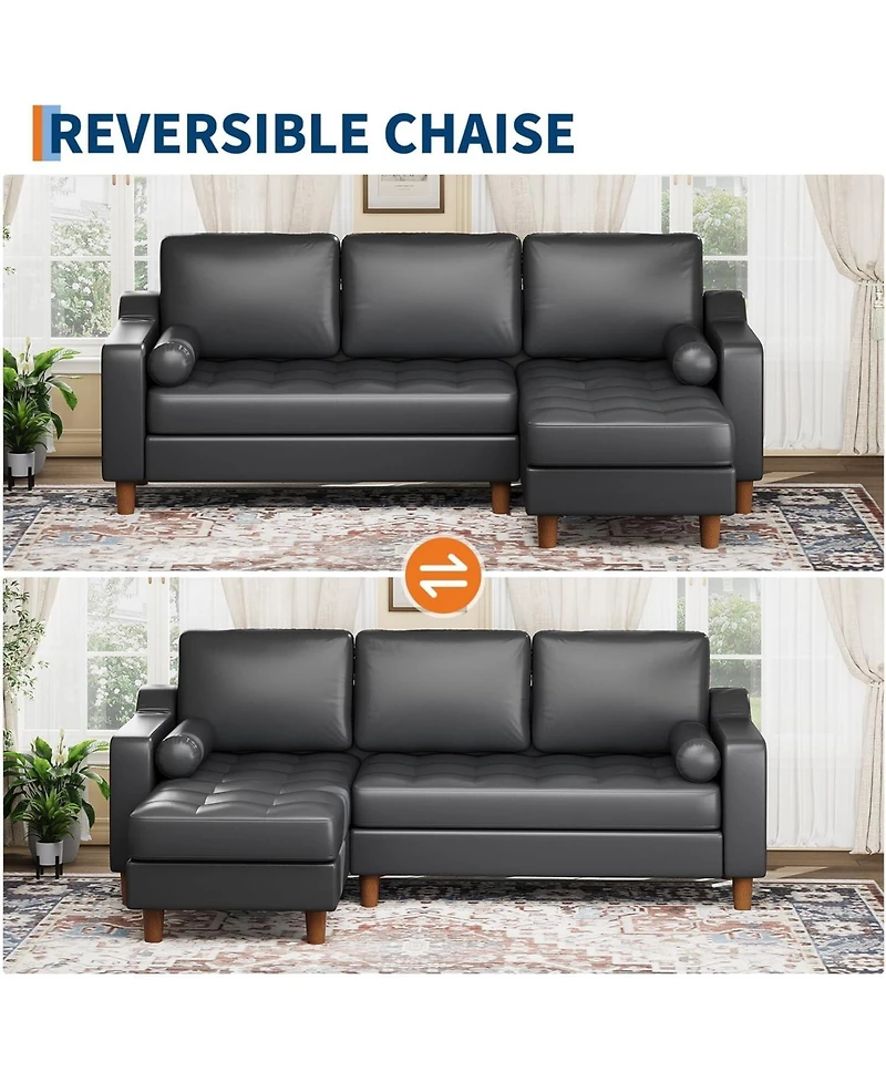 gaomon 88.9" L-Shaped Leather Sofa with Chaise