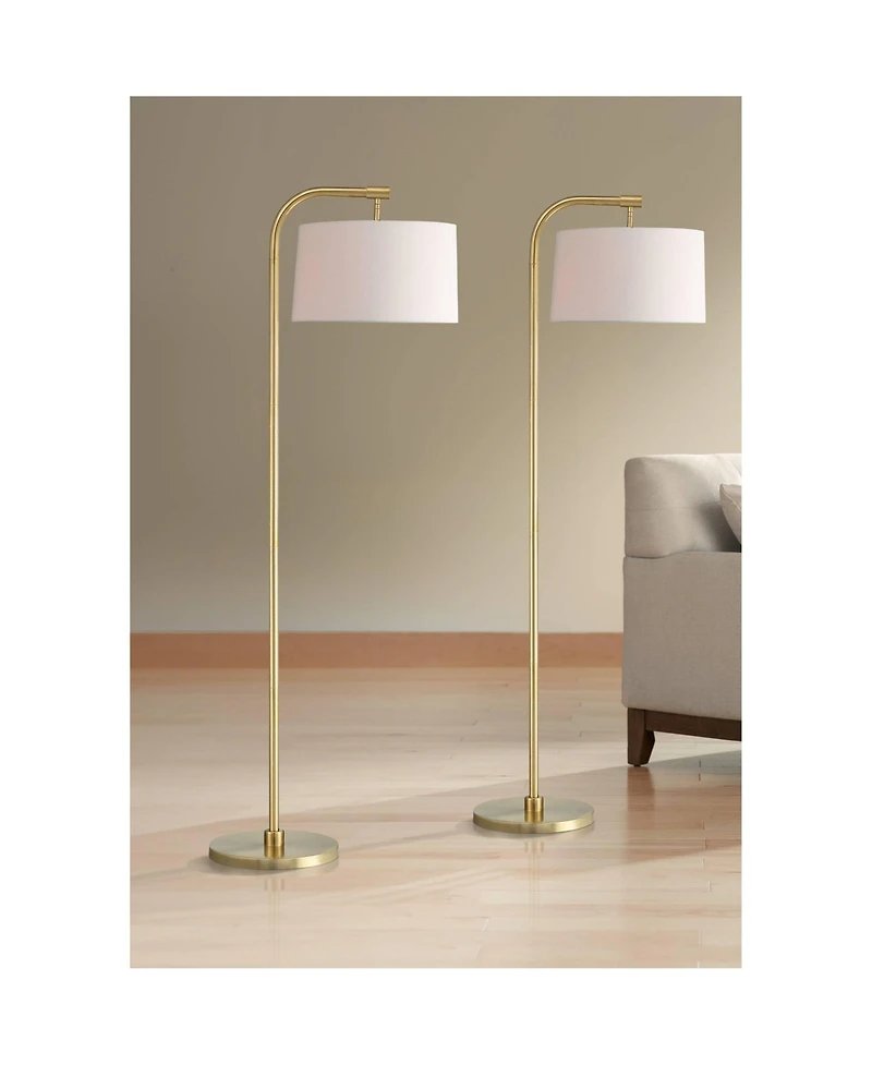 360 Lighting Serra Modern 64" Tall Standing Floor Lamps Set of 2 Lights Chairside Arc Foot Switch Offset Arm Metal Warm