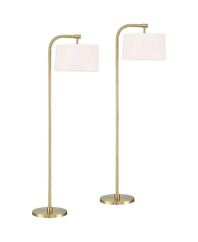 360 Lighting Serra Modern 64" Tall Standing Floor Lamps Set of 2 Lights Chairside Arc Foot Switch Offset Arm Metal Warm