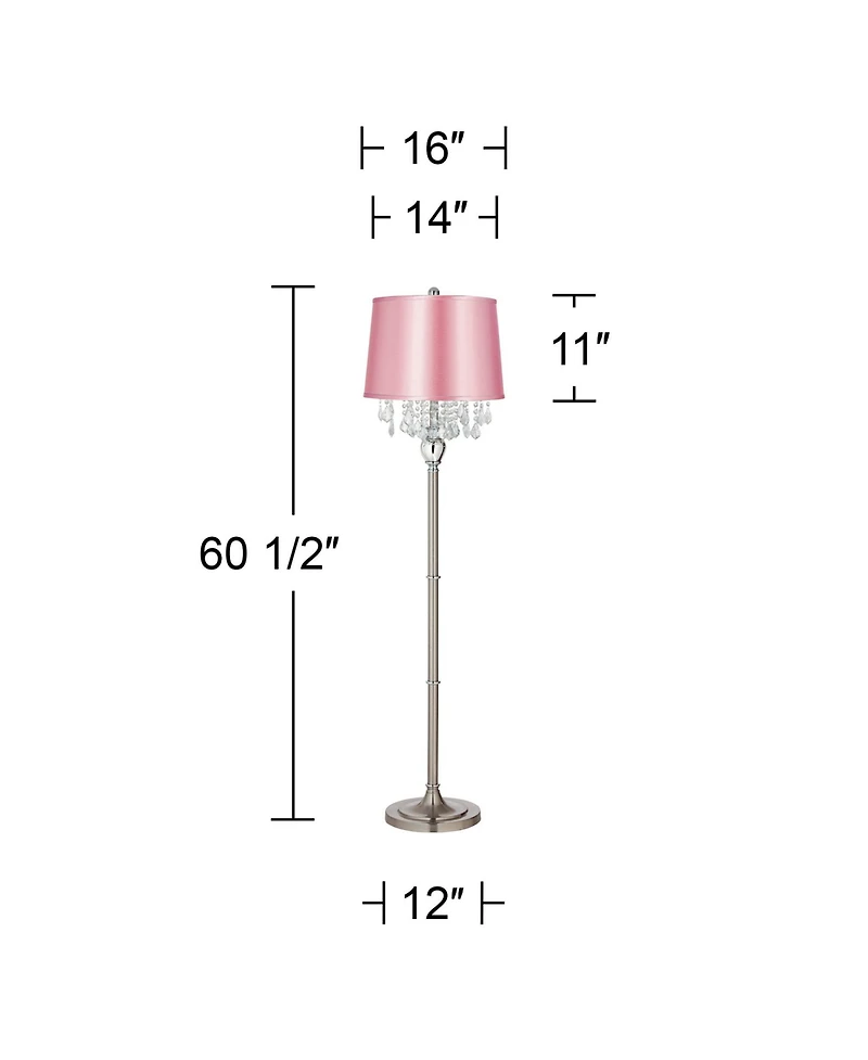 360 Lighting Crystals Traditional 60 1/2" Tall Standing Floor Lamp Foot Switch Satin Steel Finish Drum Satin Shade