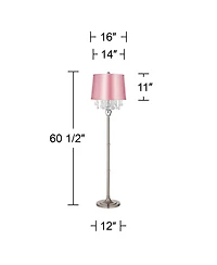 360 Lighting Crystals Traditional 60 1/2" Tall Standing Floor Lamp Foot Switch Satin Steel Finish Drum Satin Shade