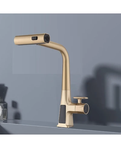Busdays Brushed Waterfall Kitchen Faucet with Temp Display, Pull Down Sprayer, 3 Modes