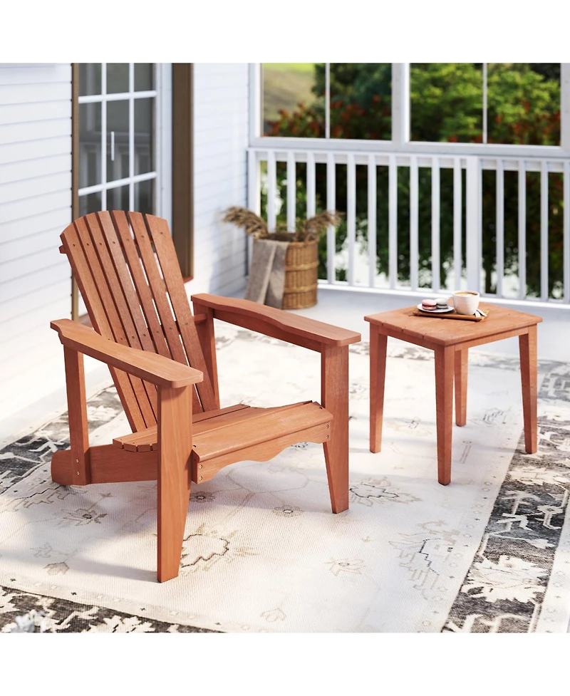 Sugift Solid Wood Adirondack Chair with High Backrest and Wide Armrests