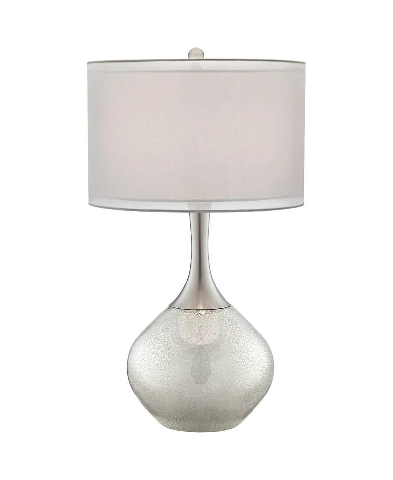 Possini Euro Design Modern Table Lamp 30 1/2" Tall with Usb Dimmer Mercury Glass Double Drum Shade for Bedroom Living Room House Bedside Nightsta