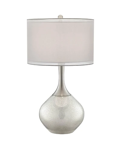 Possini Euro Design Modern Table Lamp 30 1/2" Tall with Usb Dimmer Mercury Glass Double Drum Shade for Bedroom Living Room House Bedside Nightsta