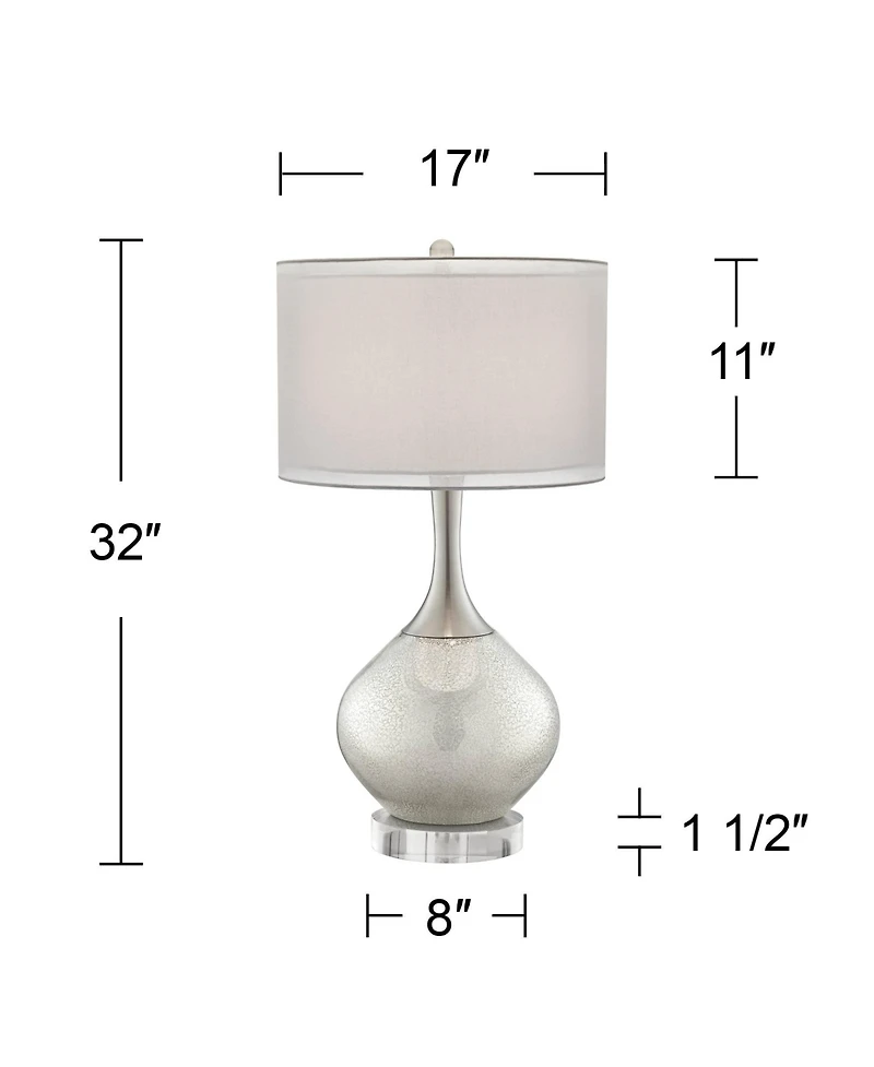 Possini Euro Design Swift Modern Table Lamp with Round Riser 32" Tall Mercury Glass Usb Charging Port Dimmer Double Drum Shade for Bedroom House Desk