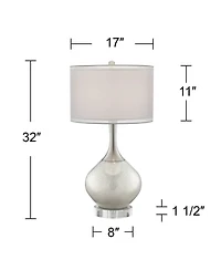Possini Euro Design Swift Modern Table Lamp with Round Riser 32" Tall Mercury Glass Usb Charging Port Dimmer Double Drum Shade for Bedroom House Desk