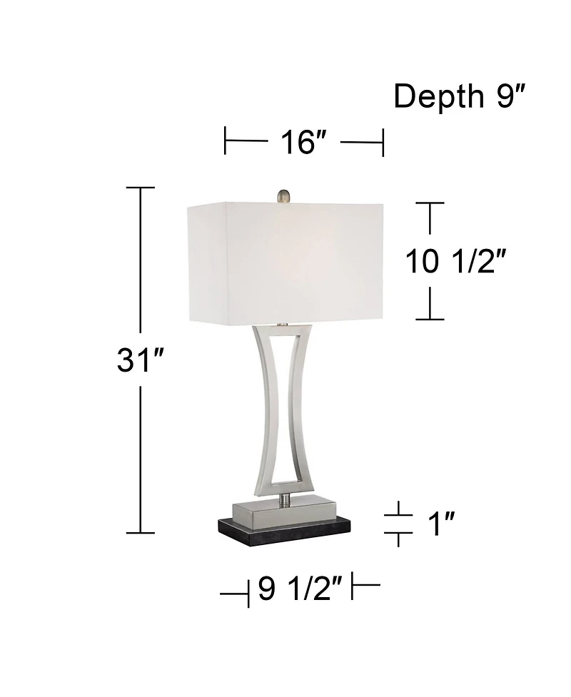 360 Lighting Roxie Modern Table Lamps Set of 2 with Marble Risers 31" Tall Brushed Nickel Fabric Shade for Bedroom Living Room Bedside