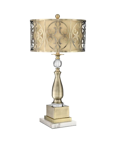 Possini Euro Design Doris Traditional Table Lamp with Marble Riser 30 1/2" Tall Brass stick Openwork Double Drum Shades for Living Room