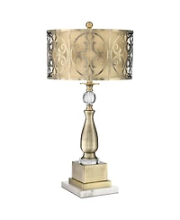 Possini Euro Design Doris Traditional Table Lamp with Marble Riser 30 1/2" Tall Brass stick Openwork Double Drum Shades for Living Room