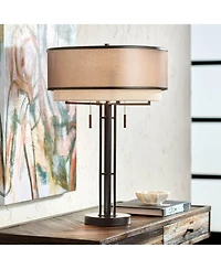 Possini Euro Design Andes Industrial Table Lamp 27 1/2" Tall Oil Rubbed Bronze Usb Charging Port Double Shade for Bedroom Living Room Nightstand