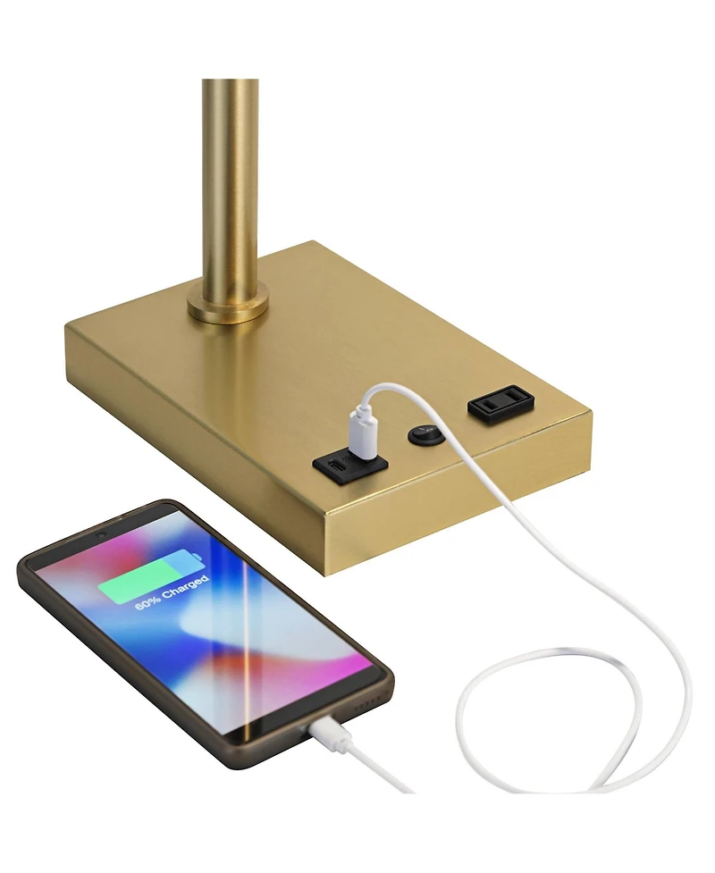 Possini Euro Design Keegan 24 1/2" High Modern Desk Lamp Adjustable Usb Port Ac Power Outlet Gold Brass Finish Metal Charging