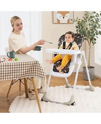Gymax Toddler High Chair w/ 7 Height and 3 Footrest Adjustable Cup holder 2 Wheels