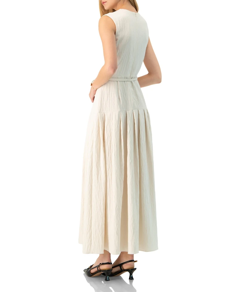 Ivonne Women's Sleeveless Long Dress with Wide Skirt Pleats