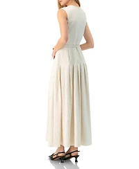 Ivonne Women's Sleeveless Long Dress with Wide Skirt Pleats