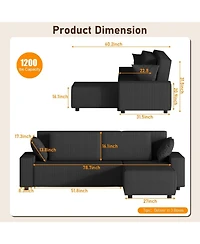 gaomon 96" Oversized Corduroy Sectional Sofa, L-Shaped Couch with Chaise for Living Room