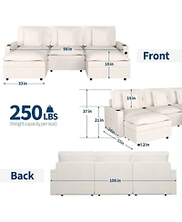 gaomon 108" Modular Sectional Sofa, U-Shaped Chenille Cloud Couch with Storage Armrest and Charging