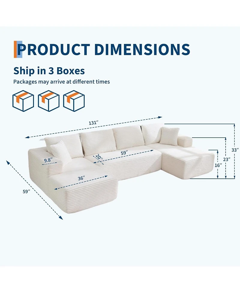 gaomon 130" U-Shaped Modular Sectional Sofa