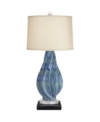 Possini Euro Design Teresa Modern Table Lamp with Square Marble Riser 31" Tall Teal Ceramic Drum Shade for Bedroom Living Room Nightstand