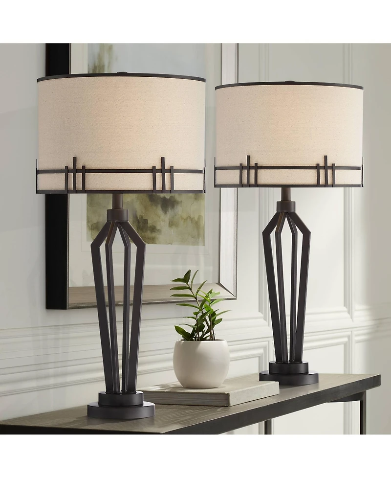 Franklin Iron Works Picket 28" Tall Industrial Table Lamps Set of 2 Usb Port
