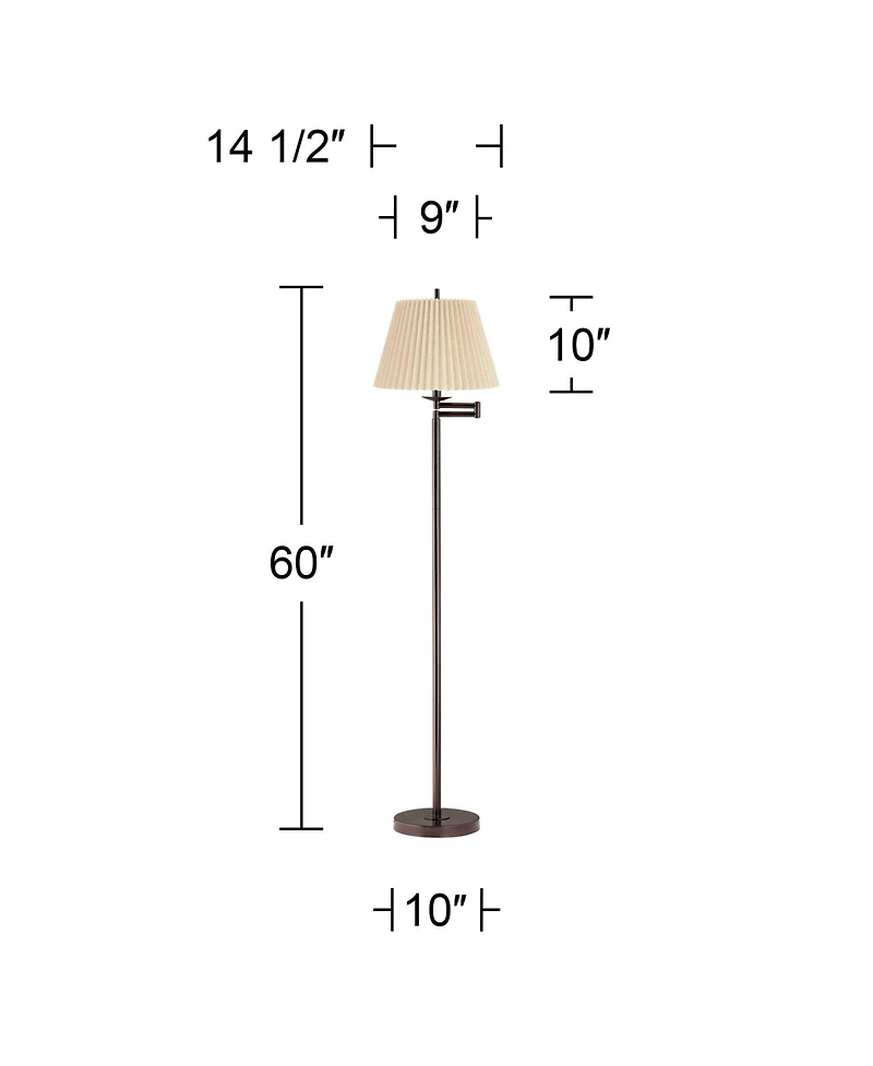 360 Lighting Modern 60" Tall Standing Floor Lamp Skinny Adjustable Swing Arm Metal Bronze Finish Pleated