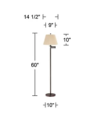 360 Lighting Modern 60" Tall Standing Floor Lamp Skinny Adjustable Swing Arm Metal Bronze Finish Pleated