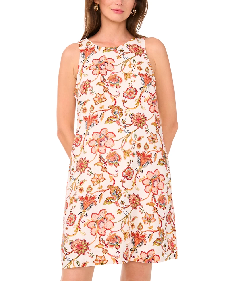 Msk Petite Floral Printed Round Neck Dress