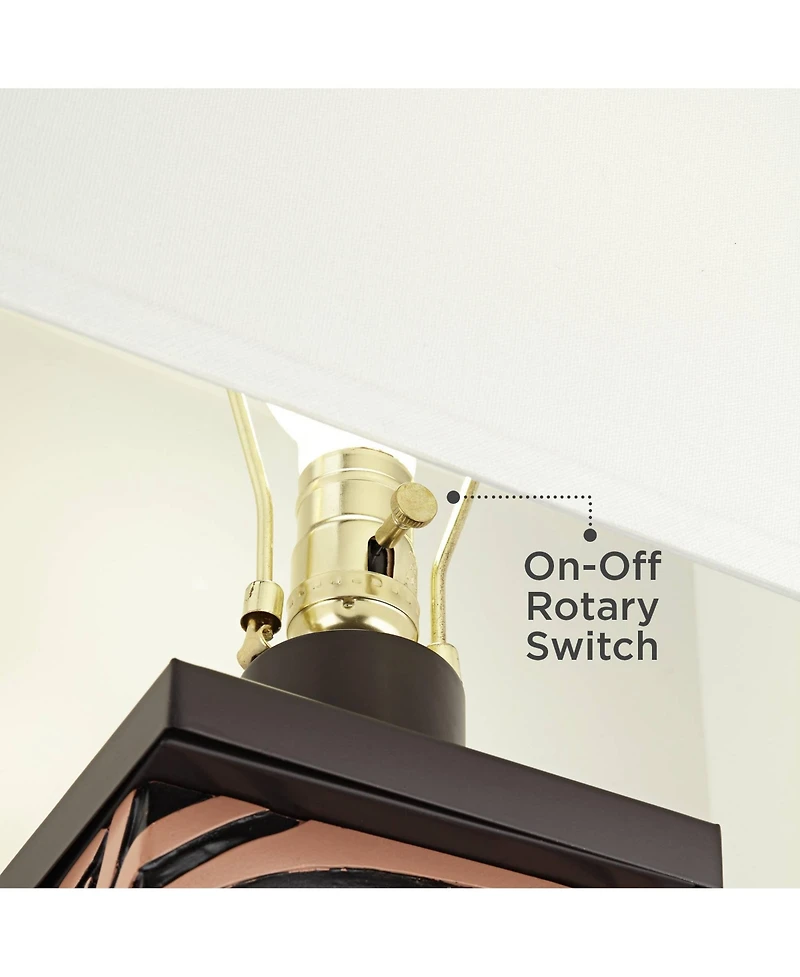 360 Lighting Modern Table Lamps Set of 2 with Usb Charging Port 27" Tall Zebra Faux Wood Fabric Shade for Bedroom Bedside House