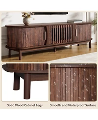 Rainsken Tv Stand for TVs up to 75", Fluted Entertainment Center, Media Console with Tambour Sliding Doors and Grill Flip-Down Door for Living Ro