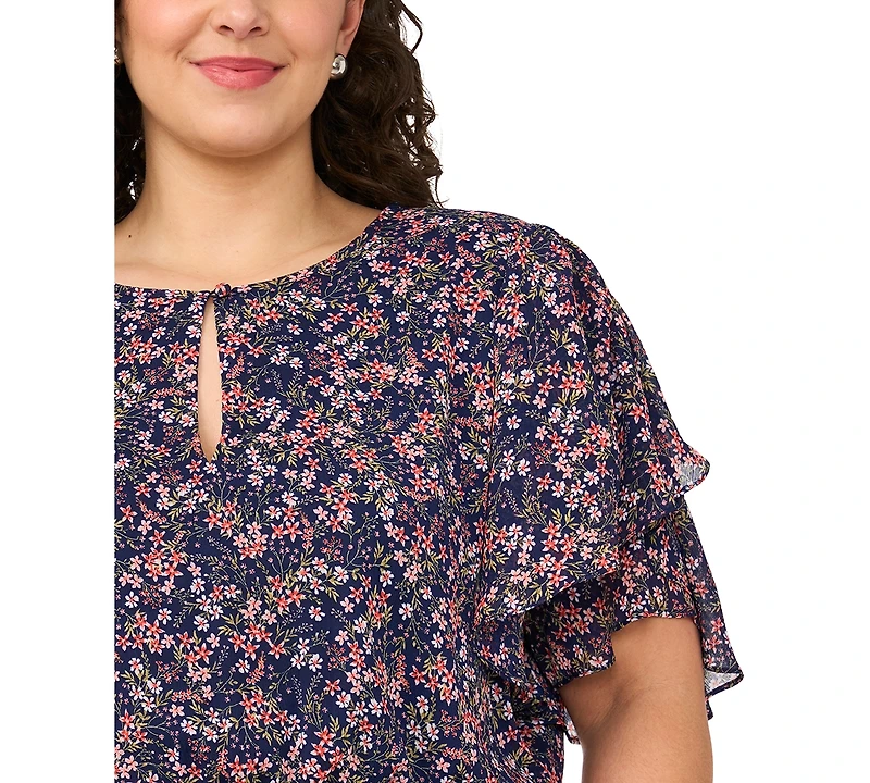 Msk Plus Key-Hole Neck Chiffon Midi Dress