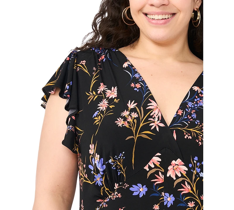 Msk Plus Floral Print V-Neck Midi Dress
