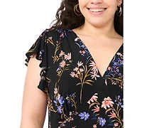 Msk Plus Floral Print V-Neck Midi Dress