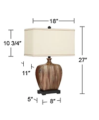 Possini Euro Design Julius Modern Table Lamps 27" Tall Set of 2 Ceramic Copper Drip Rectangular Fabric Shade for Bedroom Living Room Bedside Offi